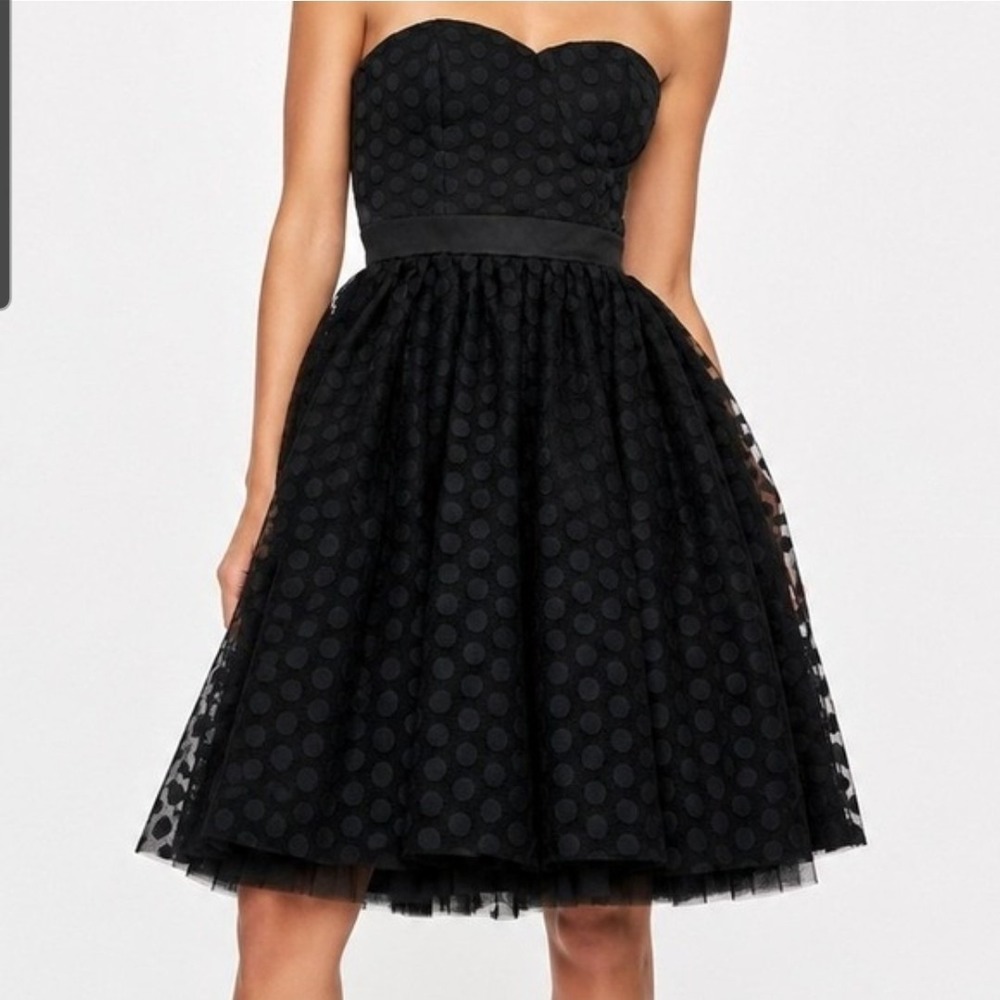 White House Black Market Black Polka Dot Tulle Strapless Cocktail Party Dress 8